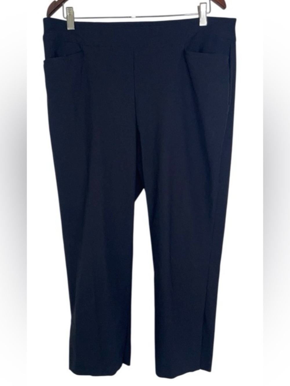 Chicos straight leg ankle crop pants ponte knit black women 14 career minimalist